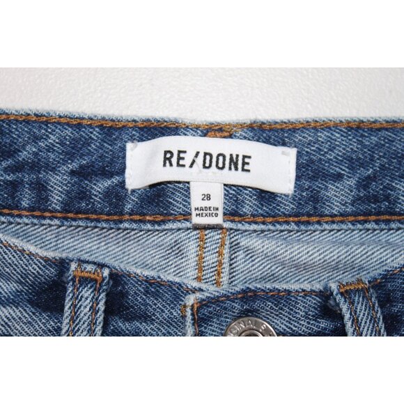 Re/Done Jeans 70s Stove Pipe Raw Hem 28 Blue High Rise Denim Button Fly Distress - Picture 3 of 6